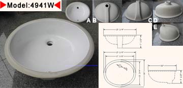 4941W-19 1/4" X 16" X 7 1/2"Oval Undermount lavatories ceramic sink,farmhouse sinks,kitchen sinks,copper sinks.