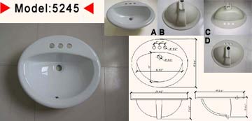 5245-21 1/2" X 17 3/4 " X 7 1/2 "Oval above drop bowl-lavatories  Ceramic sinks,farmhouse sinks,kitchen sinks,copper sinks.