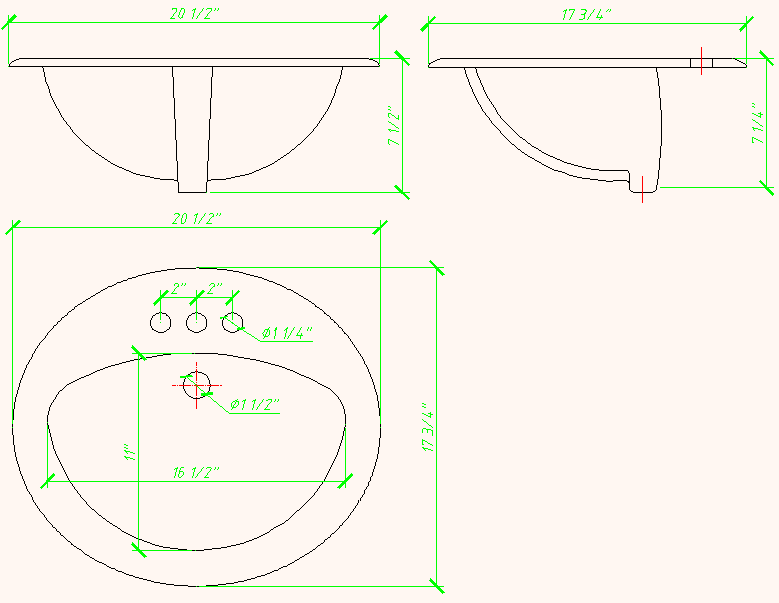 20 1/2 " X 17 3/4 " X 7 1/2 " Oval Above Drop Bowl 