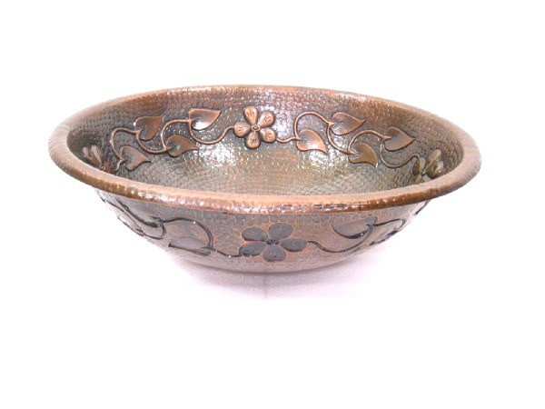 -Mexican Style Hand Hammered And Handcraft Oval Flowers Bathroom Copper Sink