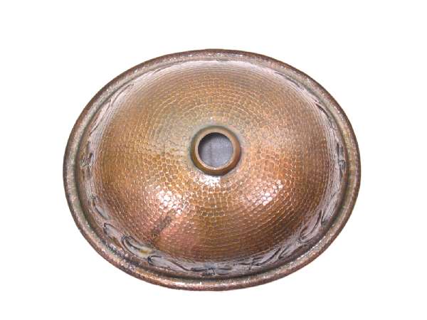 -Mexican Style Hand Hammered And Handcraft Oval Flowers Bathroom Copper Sink