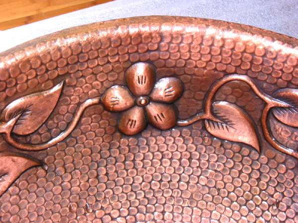 -Mexican Style Hand Hammered And Handcraft Oval Flowers Bathroom Copper Sink