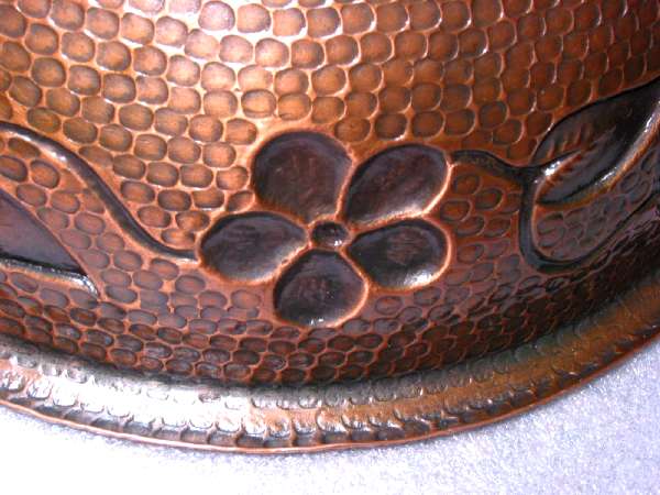 -Mexican Style Hand Hammered And Handcraft Oval Flowers Bathroom Copper Sink