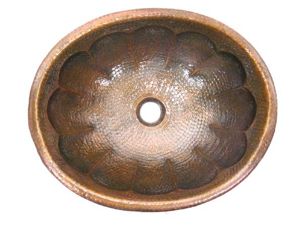 Mexican Style Hand Hammered And Handcraft Oval Shell Bathroom Copper Sink