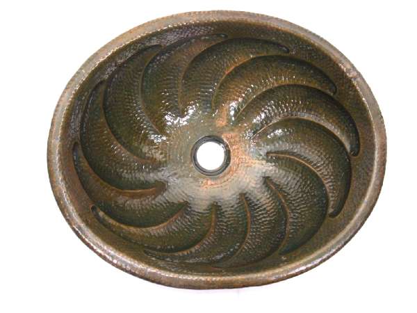 Mexican Style Hand Hammered And Handcraft Oval Twister Bathroom Copper Sink