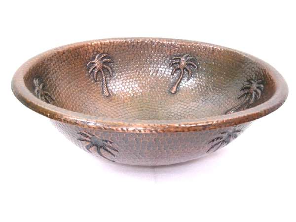 Mexican Style Hand Hammered And Handcraft Oval Plams Bathroom Copper Sink