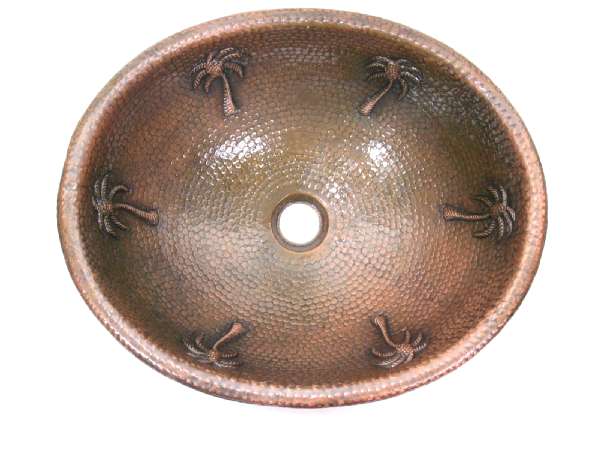 Mexican Style Hand Hammered And Handcraft Oval Plams Bathroom Copper Sink