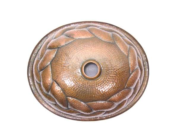 Mexican Style Hand Hammered And Handcraft Oval Braided Bathroom Copper Sink
