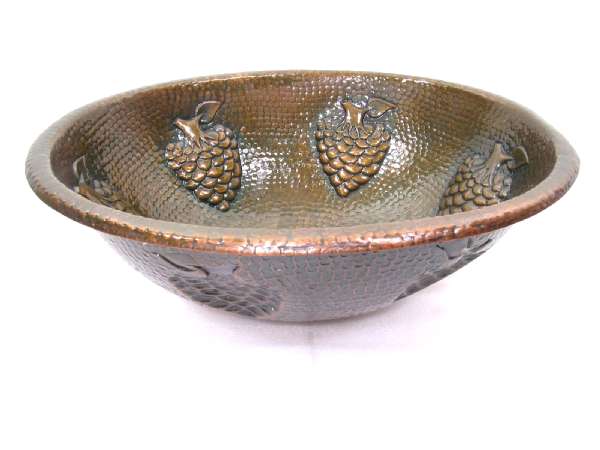 Mexican Style Hand Hammered And Handcraft Oval Grapes Bathroom Copper Sink