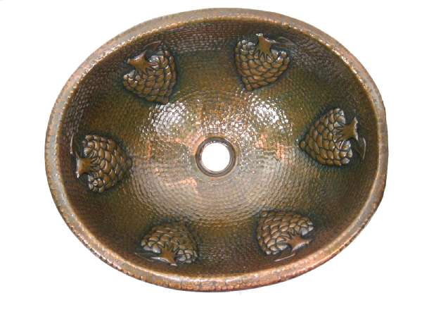 Mexican Style Hand Hammered And Handcraft Oval Grapes Bathroom Copper Sink