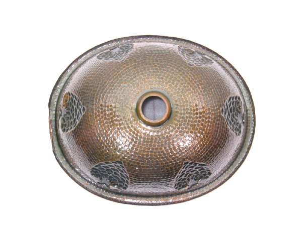 Mexican Style Hand Hammered And Handcraft Oval Grapes Bathroom Copper Sink