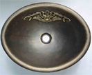 Hammered Oval Flowers Bathroom Copper Sink