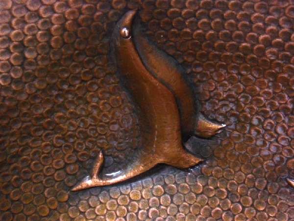 Mexican style hand  Hammered and handcraft Round Sea lion Bathroom Copper Sink