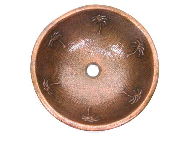 Mexican Style Hand Hammered and handcraft Round Plams Bathroom Copper Sink