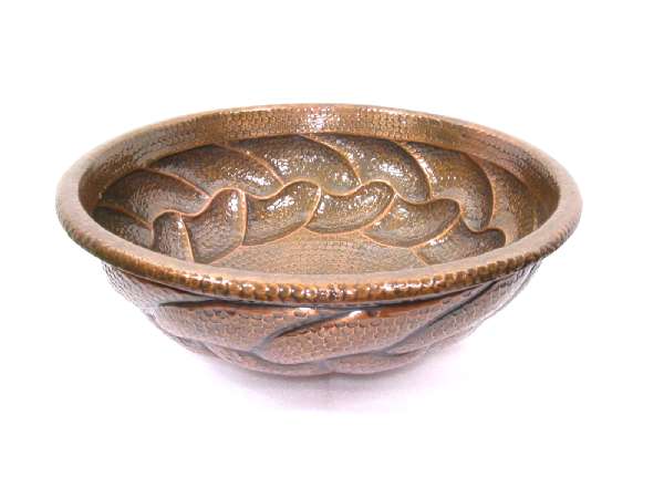 Mexican Style Hand Hammered And Handcraft Round Braided Bathroom Copper Sink