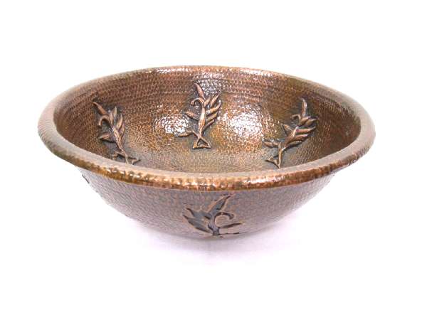 Mexican Style Hand Hammered And Handcraft Round Evergreen Bathroom Copper Sink