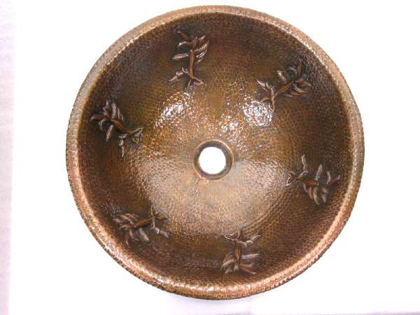 Mexican Style Hand Hammered And Handcraft Round Evergreen Bathroom Copper Sink