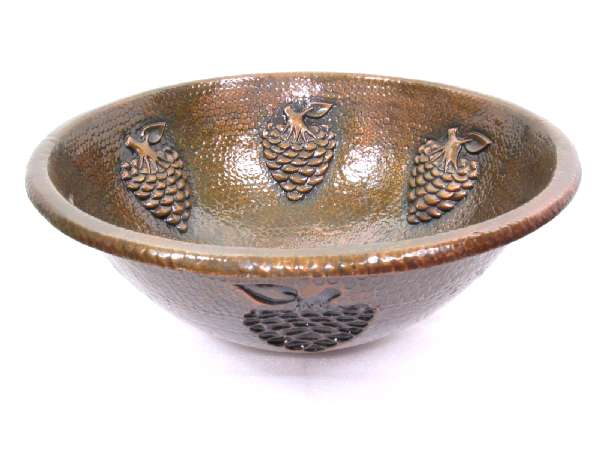 Hammered Round Flowers Bathroom Copper Sink