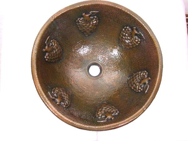 Hammered Round Flowers Bathroom Copper Sink