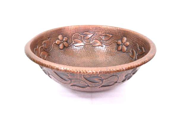 Hammered Round Flowers Bathroom Copper Sink