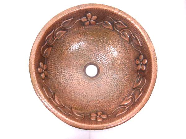 Hammered Round Flowers Bathroom Copper Sink