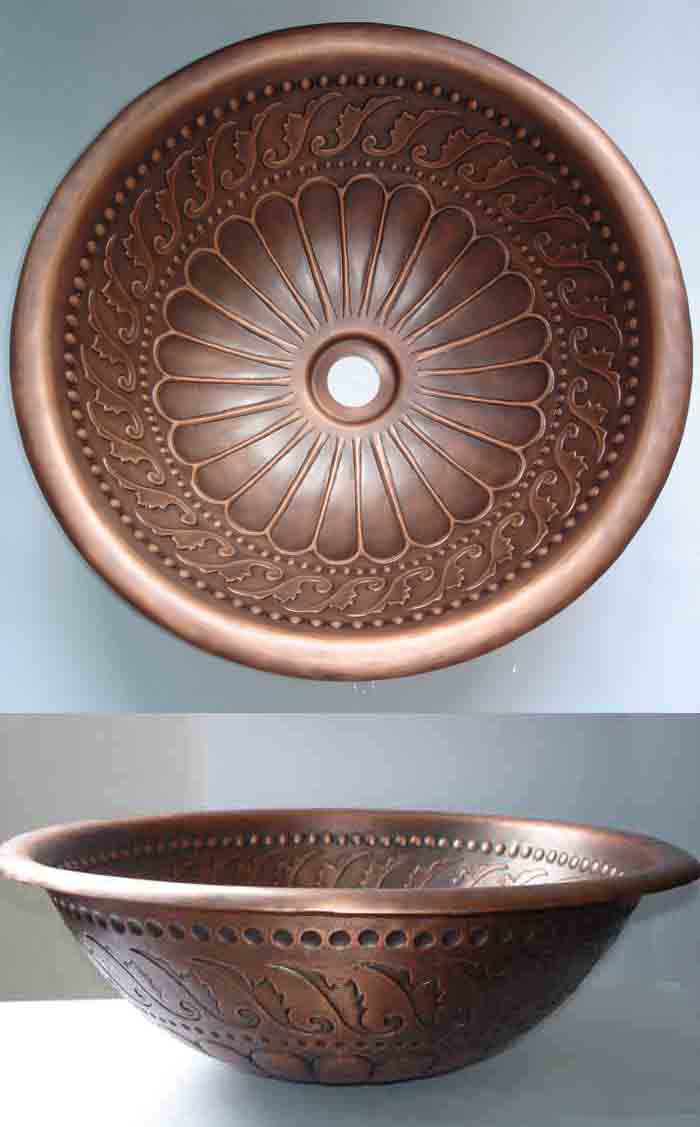 Hammered Round Drops Bathroom Copper Sink